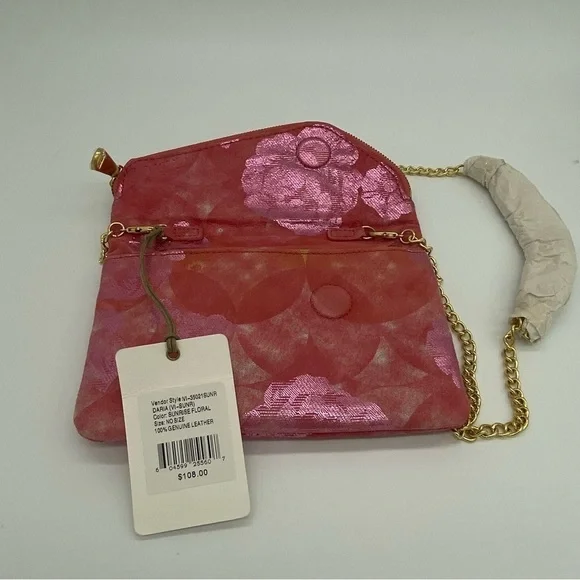 Hobo Daria Sunrise Floral suede leather Embossed Metallic Pink Flowers Crossbody - Picture 5 of 15